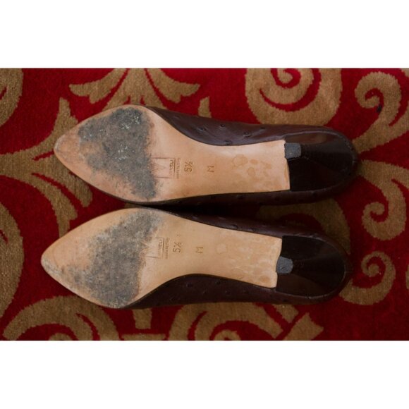 Vintage 1980's Women's Pumps Shoes PVaneli Brown Ostrich Made In Italy Size 5.5M - Picture 4 of 4